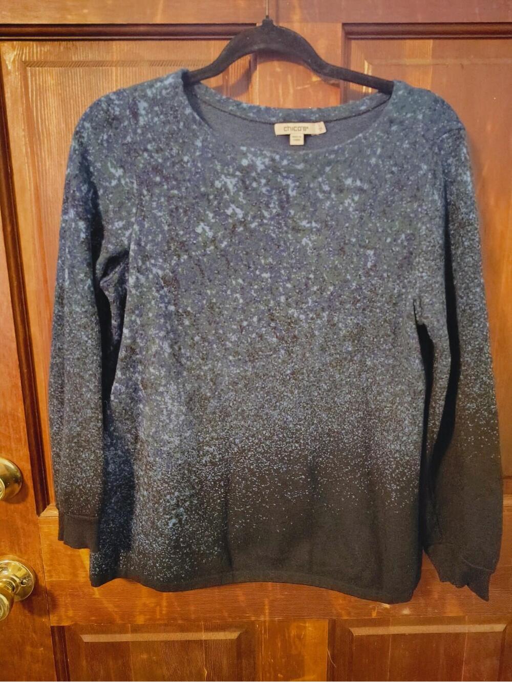 Chico's Blue Speckled Lightweight Sweater Size Medium 1